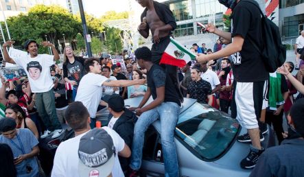 (Anti-Donald Trump protesters in San Jose, California in June. Trump supporters leaving a nearby campaign rally were attacked)